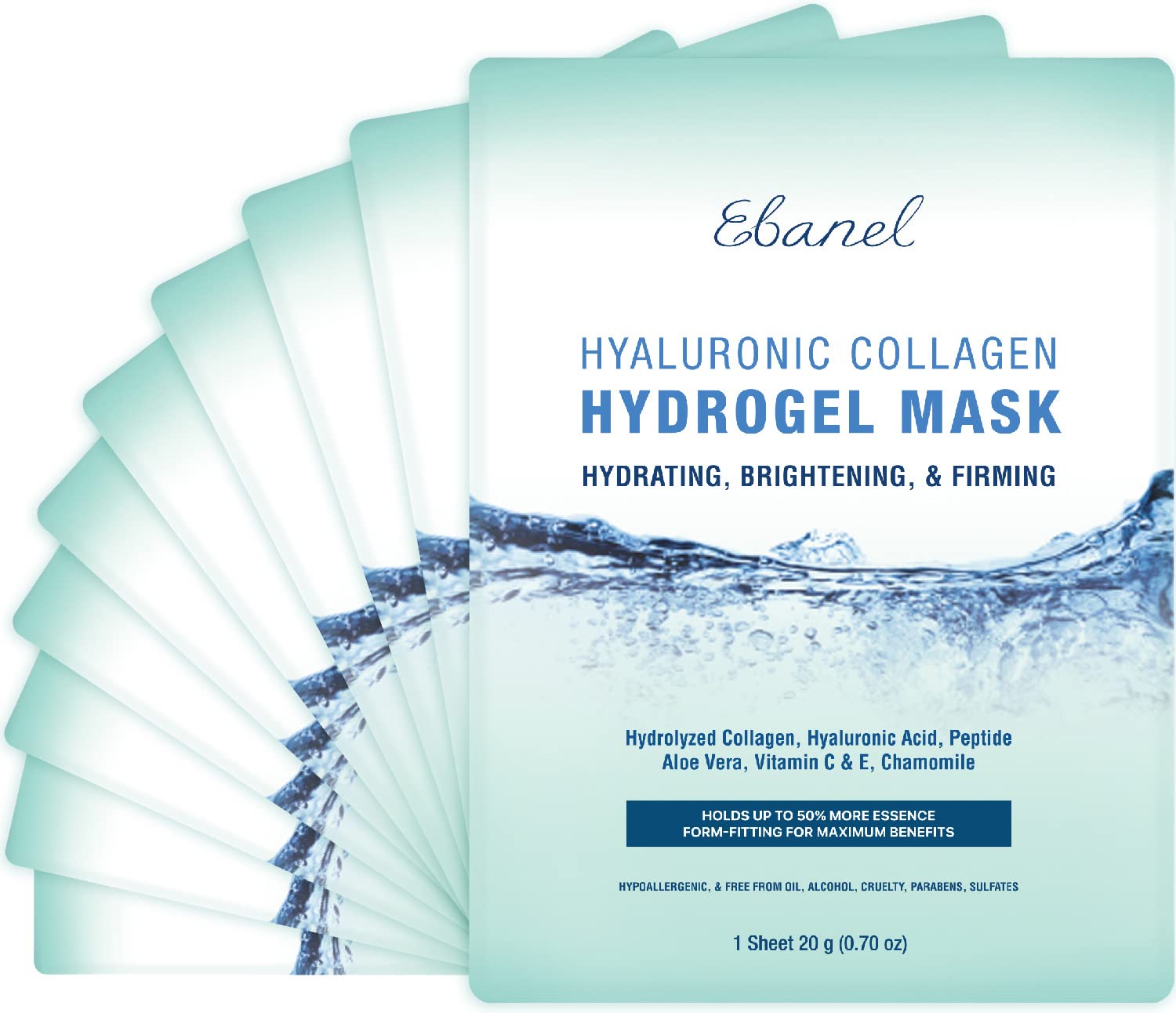 Ebanel Collagen Peptides Wash-Off Face Mask Set, 8 Pack Instant Skin Tightening and Lifting Masks, Brightening Face Mask with Niacinamide, Glutathione, Hyaluronic Acid, Vitamin C, Cica, B5, Albumen