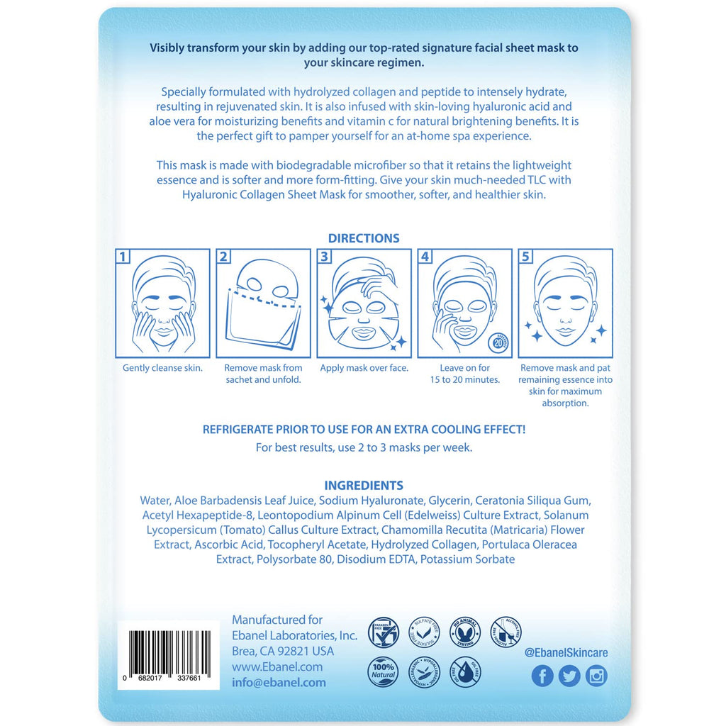 Ebanel Collagen Peptides Wash-Off Face Mask Set, 8 Pack Instant Skin Tightening and Lifting Masks, Brightening Face Mask with Niacinamide, Glutathione, Hyaluronic Acid, Vitamin C, Cica, B5, Albumen