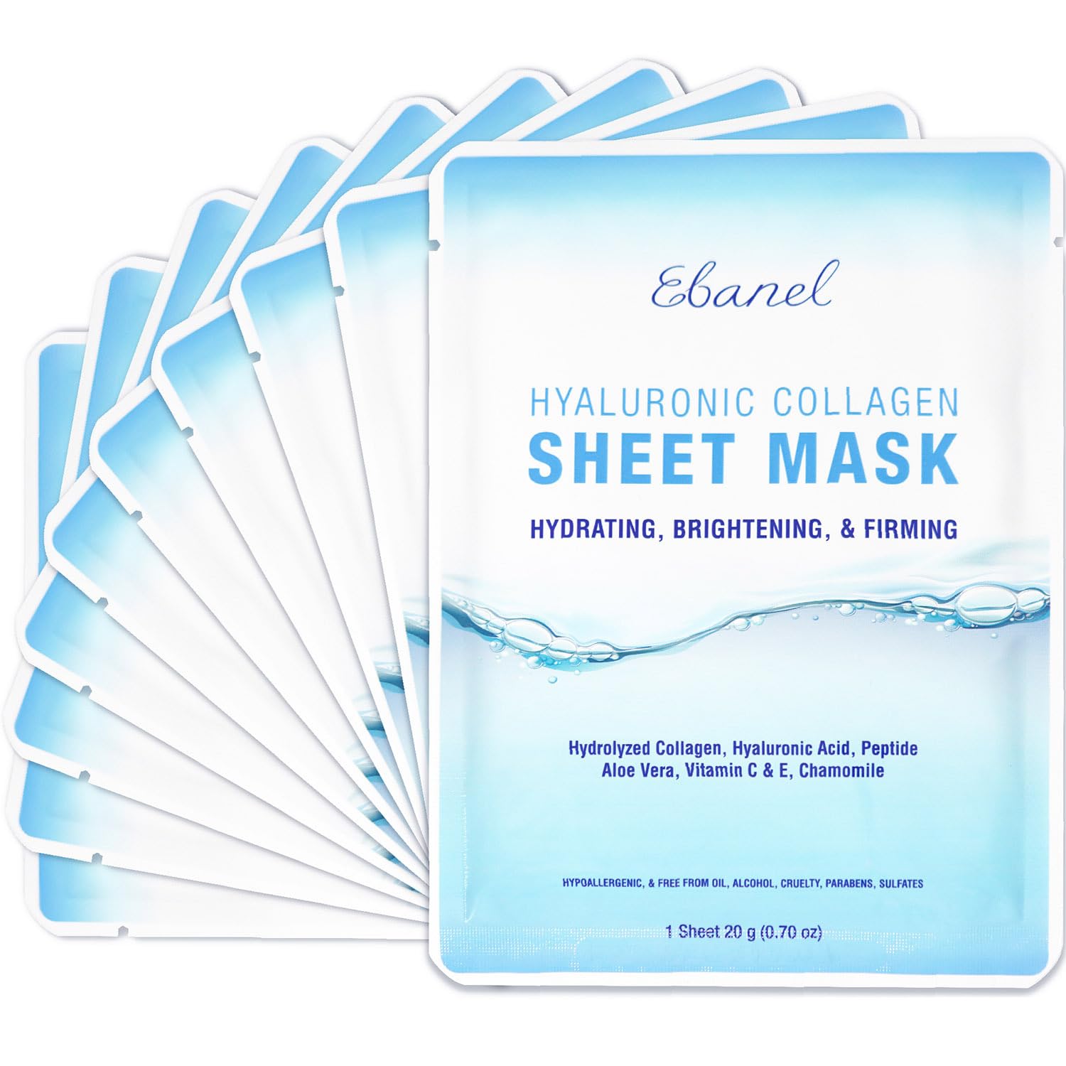 Ebanel Collagen Peptides Wash-Off Face Mask Set, 8 Pack Instant Skin Tightening and Lifting Masks, Brightening Face Mask with Niacinamide, Glutathione, Hyaluronic Acid, Vitamin C, Cica, B5, Albumen