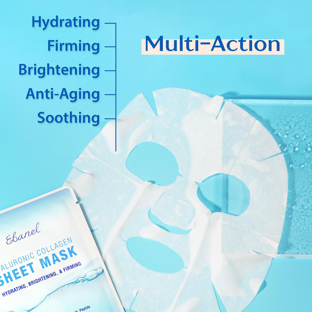 Ebanel Collagen Peptides Wash-Off Face Mask Set, 8 Pack Instant Skin Tightening and Lifting Masks, Brightening Face Mask with Niacinamide, Glutathione, Hyaluronic Acid, Vitamin C, Cica, B5, Albumen