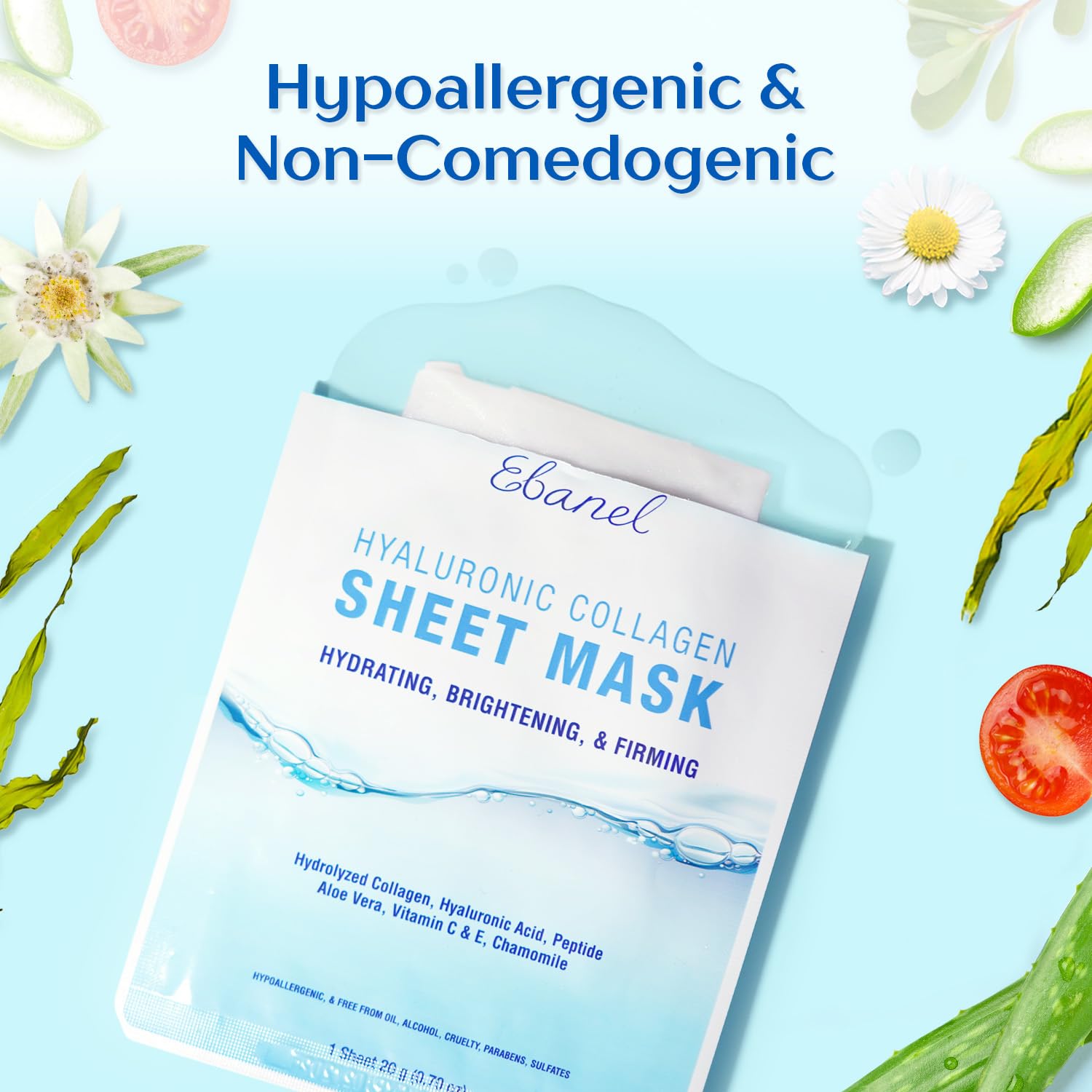 Ebanel Collagen Peptides Wash-Off Face Mask Set, 8 Pack Instant Skin Tightening and Lifting Masks, Brightening Face Mask with Niacinamide, Glutathione, Hyaluronic Acid, Vitamin C, Cica, B5, Albumen