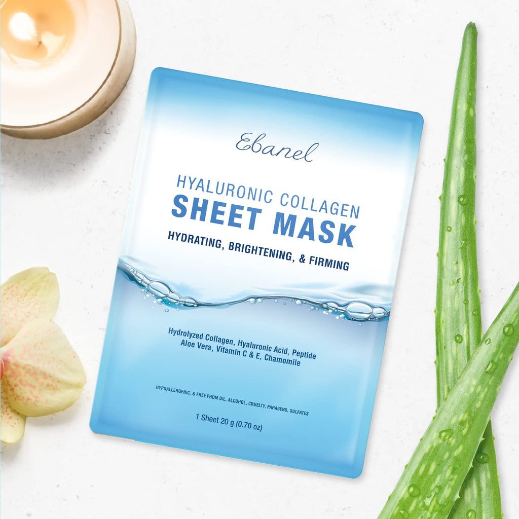 Ebanel Collagen Peptides Wash-Off Face Mask Set, 8 Pack Instant Skin Tightening and Lifting Masks, Brightening Face Mask with Niacinamide, Glutathione, Hyaluronic Acid, Vitamin C, Cica, B5, Albumen