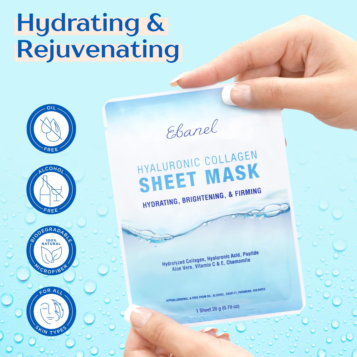 Ebanel Collagen Peptides Wash-Off Face Mask Set, 8 Pack Instant Skin Tightening and Lifting Masks, Brightening Face Mask with Niacinamide, Glutathione, Hyaluronic Acid, Vitamin C, Cica, B5, Albumen
