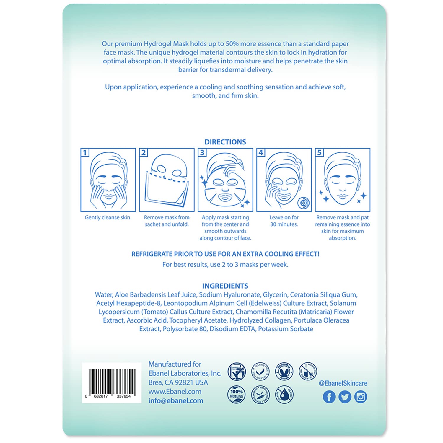 Ebanel Collagen Peptides Wash-Off Face Mask Set, 8 Pack Instant Skin Tightening and Lifting Masks, Brightening Face Mask with Niacinamide, Glutathione, Hyaluronic Acid, Vitamin C, Cica, B5, Albumen